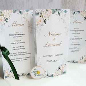 Arany, Greenery, púder rózsaszín rózsás, menü, vacsora, itallap+ SZERKESZTÉSI DÍJat is tedd kosárba - esküvő - meghívó & kártya - menü - Meska.hu