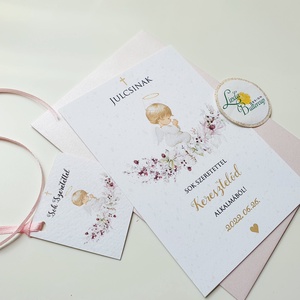 Angyalkás, keresztelőre ajándék, emlék, meghívó, lányos - otthon & életmód - papír, írószer - Meska.hu