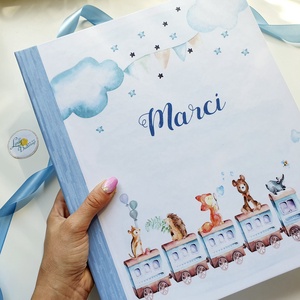 Irattartó mappa, Kék állátos, vonat, megérkeztem, babváró ajándék, maci, okmánytartó, Otthon & Életmód, Papír, írószer, Babanapló, Fotó, grafika, rajz, illusztráció, Könyvkötés, MESKA