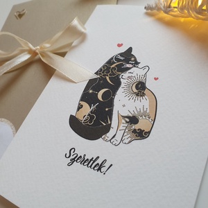 Valentin napi Képeslap, szeretlek, cicás, kétfél, Te vagy a másikfelem - otthon & életmód - papír, írószer - ajándékozás kellékei - képeslap, üdvözlőlap - Meska.hu