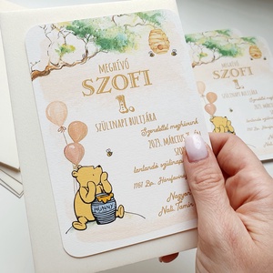 Micimackós szülinapi meghívó, keresztelő meghívó, krém, bézs+SZERKESZTÉSIDÍJ leirásból is tedd kosárba - otthon & életmód - papír, írószer - ajándékozás kellékei - meghívó - Meska.hu