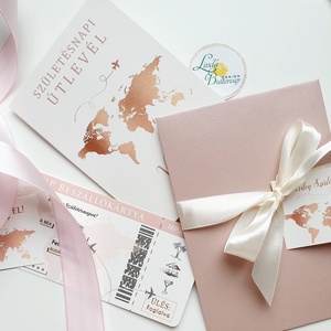 Rosegold, púder rózsaszín, Szülinapi Útlevél, Beszállókártya, Repülőjegy, utazás ajándékba - Meska.hu