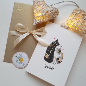 Valentin napi Képeslap, szeretlek, cicás, kétfél, Te vagy a másikfelem - Meska.hu