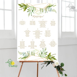 Ültetési rend, greenery, leveles, ültető, papír poszter - esküvő - meghívó & kártya - ültetési rend - Meska.hu