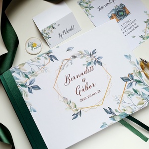Greenery Esküvői Emlékkönyv, Vendégkönyv, leveles, hatszög, zöld - esküvő - emlék & ajándék - vendégkönyv - Meska.hu