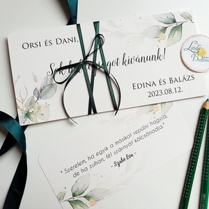 greenery, Pénzátadó boríték, Nászajándék, Gratulálunk képeslap, Esküvői Gratuláció - esküvő - emlék & ajándék - nászajándék - esküvői pénzátadó boríték, kártya - Meska.hu