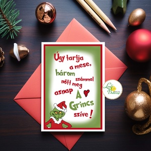 Grinch Képeslap, Grincs ajándék, vicces üdvözlőlap, karácsonyi képeslap, adventi lap, Grincs idézet, Karácsony, Karácsonyi ajándékozás, Karácsonyi képeslap, üdvözlőlap, ajándékkísérő, Fotó, grafika, rajz, illusztráció, Mindenmás, Meska