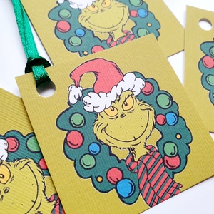 6db Vintage, Retro, Grincs Ajándékkísérő, karácsonyi, Adventi Kártya, ünnepi, Ajándék kísérő, grinch  - karácsony - karácsonyi ajándékozás - karácsonyi képeslap, üdvözlőlap, ajándékkísérő - Meska.hu