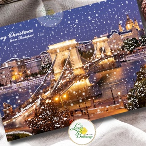 Budapesti Karácsonyi Képeslap, Adventi Képeslap, Karácsony, üdvözlőlap, Budapest, havas, hóesés, lánchíd, duna, Karácsony, Karácsonyi ajándékozás, Karácsonyi képeslap, üdvözlőlap, ajándékkísérő, Fotó, grafika, rajz, illusztráció, Mindenmás, MESKA