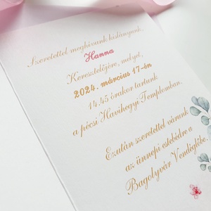 kinyithatós, Virágos keresztelő meghívó, Lányos Szülinapi meghívó, cseresznyefavirág, pasztell pink, rózsaszín+ SZERKdíj - otthon & életmód - papír, írószer - Meska.hu