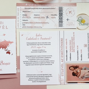 Rosegold, Fényképes Útlevél meghívó, Beszállókártya, Repülőjegy, rózsaszín, mályva - esküvő - meghívó & kártya - meghívó - Meska.hu