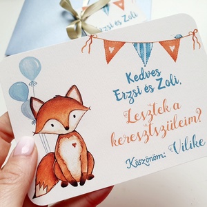 Felkérő, Rókás, kersztszülő felkérő lap, képeslap, keresztszülő, Róka, Otthon & Életmód, Papír, írószer, Ajándékozás kellékei, Képeslap, üdvözlőlap, Festészet, Fotó, grafika, rajz, illusztráció, MESKA