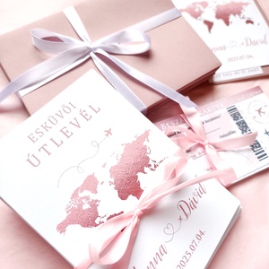 Rosegold, Fényképes Útlevél meghívó, Beszállókártya, Repülőjegy, rózsaszín, mályva, Esküvő, Meghívó & Kártya, Meghívó, Fotó, grafika, rajz, illusztráció, Papírművészet, MESKA