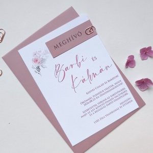 Blush púder, rosegegold kapcsos, elegáns esküvői meghívó, BORÍTÉKKAL, +szerkesztési díjat is tedd kosárba a leírásból - esküvő - meghívó & kártya - meghívó - Meska.hu