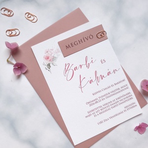 Blush púder, rosegegold kapcsos, elegáns esküvői meghívó, BORÍTÉKKAL, +szerkesztési díjat is tedd kosárba a leírásból - esküvő - meghívó & kártya - meghívó - Meska.hu