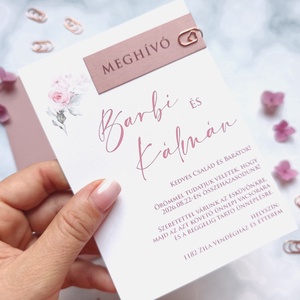 Blush púder, rosegegold kapcsos, elegáns esküvői meghívó, BORÍTÉKKAL, +szerkesztési díjat is tedd kosárba a leírásból - Meska.hu