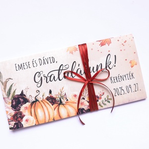 Őszi esküvő, októberi, nászajándék, Pénzátadó boríték, Nászajándék, Gratulálunk képeslap, halloween tök, bordó rózsás - Meska.hu