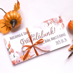 Őszi esküvő, októberi, nászajándék, Pénzátadó boríték, Nászajándék, Gratulálunk képeslap, halloween tök, bordó rózsás - Meska.hu