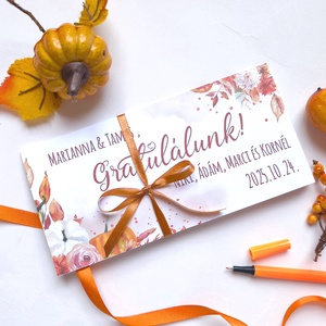 Őszi esküvő, októberi, nászajándék, Pénzátadó boríték, Nászajándék, Gratulálunk képeslap, halloween tök, bordó rózsás - esküvő - emlék & ajándék - nászajándék - esküvői pénzátadó boríték, kártya - Meska.hu