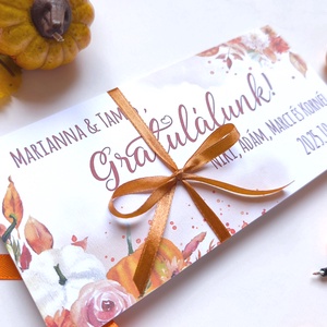 Őszi esküvő, októberi, nászajándék, Pénzátadó boríték, Nászajándék, Gratulálunk képeslap, halloween tök, bordó rózsás - esküvő - emlék & ajándék - nászajándék - esküvői pénzátadó boríték, kártya - Meska.hu