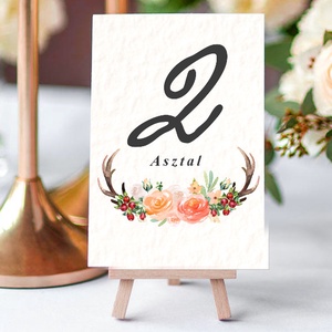 Agancsos, Őszi esküvőre asztalszám kártya, októberi, rózsás, október, agancs, narancssárga, barna, Esküvő, Dekoráció, Tábla & Jelzés, Fotó, grafika, rajz, illusztráció, Papírművészet, MESKA