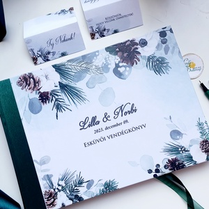 Téli esküvőre vendégkönyv, sötétzöld, fenyőág, toboz, Esküvői Emlékkönyv - esküvő - emlék & ajándék - vendégkönyv - Meska.hu