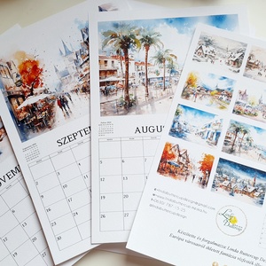 2026 naptár, falinaptár, festmény, tájkép, európai városok, utcakép, fantázia vízfesték illusztrációk,  - otthon & életmód - papír, írószer - naptár & tervező - Meska.hu