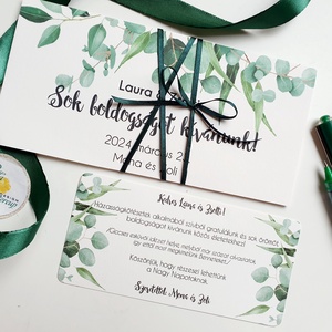 Greenery, Zöld, eukaliptusz, Pénzátadó boríték, Nászajándék, Gratulálunk képeslap, Esküvői Gratuláció - esküvő - emlék & ajándék - nászajándék - esküvői pénzátadó boríték, kártya - Meska.hu