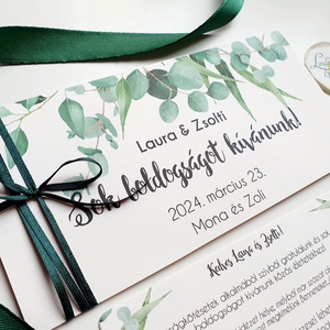 Greenery, Zöld, eukaliptusz, Pénzátadó boríték, Nászajándék, Gratulálunk képeslap, Esküvői Gratuláció - esküvő - emlék & ajándék - nászajándék - esküvői pénzátadó boríték, kártya - Meska.hu