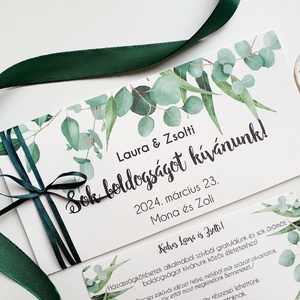 Greenery, Zöld, eukaliptusz, Pénzátadó boríték, Nászajándék, Gratulálunk képeslap, Esküvői Gratuláció - Meska.hu