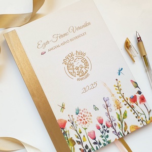 Egyedi naptár, arany, réti virágos, logóval, Naptár, határidőnapló, kalendár, zsebnaptár, névreszóló, tervező, Otthon & Életmód, Papír, írószer, Naptár & Tervező, Fotó, grafika, rajz, illusztráció, Mindenmás, MESKA