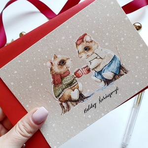 Egeres Karácsonyi Képeslap, Egér, Állatos, Mese, üdvözlő lap - karácsony - karácsonyi ajándékozás - karácsonyi képeslap, üdvözlőlap, ajándékkísérő - Meska.hu