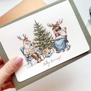 Szarvasos Karácsonyi Képeslap, Állatos, Mese, üdvözlő lap - karácsony - karácsonyi ajándékozás - karácsonyi képeslap, üdvözlőlap, ajándékkísérő - Meska.hu
