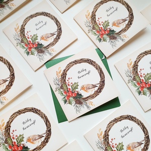 Madaras Karácsonyi Képeslap, Adventi Képeslap, Karácsonyi,  Karácsonyi üdvözlőlap, Ünnepi képeslap, madár, koszorú - karácsony - karácsonyi ajándékozás - karácsonyi képeslap, üdvözlőlap, ajándékkísérő - Meska.hu