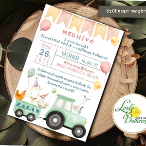 Szülinapi Meghívó � Zöld Traktor, Farm Állatok, Pasztell Színek, Egyedi Névre Szóló Meghívó + SZERKESZTÉSI DÍJ - Meska.hu