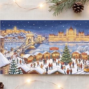 Hangulatos Budapesti karácsonyi képeslap, Adventi Képeslap, Karácsony, üdvözlőlap, Budapest, havas, lánchíd, parlament - Meska.hu