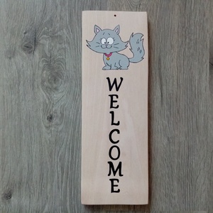 Kézzel festett macskás welcome tábla. - otthon & életmód - dekoráció - kép & falikép - táblakép - Meska.hu