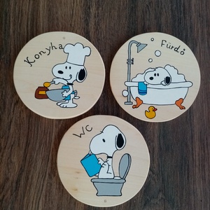 Ajtótábla, ajtójelölő tábla, ajtó jelölő tábla, kopogtató, névtábla, felirat. - Snoopy szett, Otthon & Életmód, Ház & Kert, Névtábla, Festészet, Festett tárgyak, MESKA