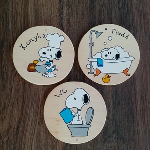 Ajtótábla, ajtójelölő tábla, ajtó jelölő tábla, kopogtató, névtábla, felirat. - Snoopy szett - otthon & életmód - ház & kert - névtábla - Meska.hu