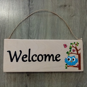 Családi tábla, Welcome tábla, ajtódísz, kopogtató. - Bagoly, Otthon & Életmód, Ház & Kert, Isten hozott tábla, Festészet, Festett tárgyak, MESKA