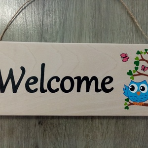 Családi tábla, Welcome tábla, ajtódísz, kopogtató. - Bagoly - otthon & életmód - ház & kert - isten hozott tábla - Meska.hu