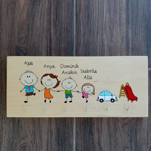 Családi fali kulcstartó, kulcsakasztó, falikép, dekoráció, névtábla, felirat, Otthon & Életmód, Dekoráció, Fali és függő dekoráció, Fali kulcstartó, Festészet, Festett tárgyak, MESKA