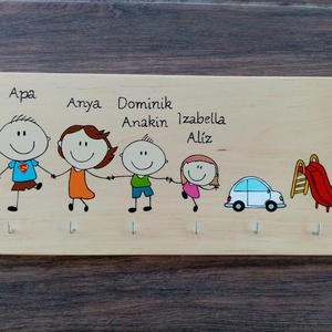 Családi fali kulcstartó, kulcsakasztó, falikép, dekoráció, névtábla, felirat - otthon & életmód - dekoráció - fali és függő dekoráció - fali kulcstartó - Meska.hu