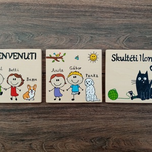 Névre szóló ajtójelölő tábla, ajtódísz, kopogtató- fonal galiba - otthon & életmód - dekoráció - ajtó- és ablak dekoráció - ajtótábla - Meska.hu