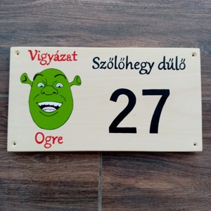 Vicces Shrek házszám, házszámtábla, utcatábla-  házszám ., Otthon & Életmód, Ház & Kert, Házszám, Festészet, Festett tárgyak, MESKA
