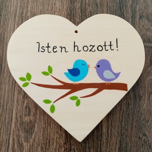 Kézzel festett Isten Hozott tábla- Madárkák, Otthon & Életmód, Dekoráció, Ajtó- és ablak dekoráció, Ajtótábla, Festészet, Festett tárgyak, MESKA