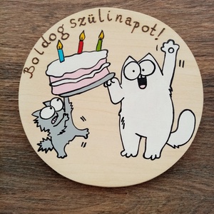 Boldog szülinapot ! - Simon's cat köszöntő tábla, Otthon & Életmód, Ház & Kert, Névtábla, Festészet, Festett tárgyak, MESKA