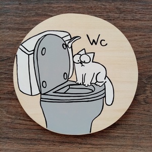 Simon's cat  - Wc tábla . Ajtójelölő tábla, ajtó jelölő tábla, névtábla, felirat, kopogtató - otthon & életmód - dekoráció - fali és függő dekoráció - felirat - Meska.hu