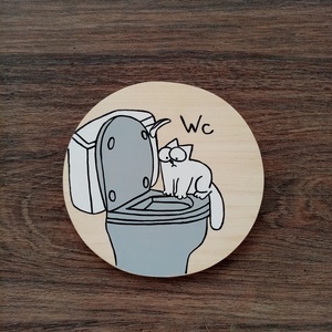 Simon's cat  - Wc tábla . Ajtójelölő tábla, ajtó jelölő tábla, névtábla, felirat, kopogtató - otthon & életmód - dekoráció - fali és függő dekoráció - felirat - Meska.hu