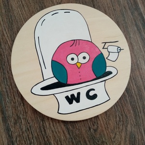 Ajtótábla, névtábla, kopogtató, felirat- Bagoly a wc-n  - otthon & életmód - ház & kert - névtábla - Meska.hu